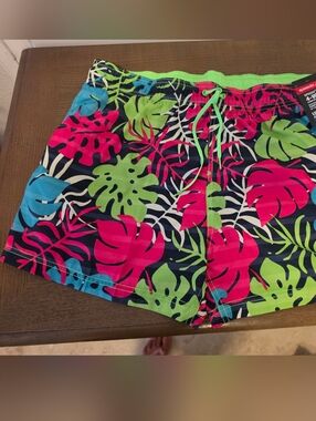 Speedo Neon Tropical Leaf Swim Trunks - Pink, Green, Blue, Black